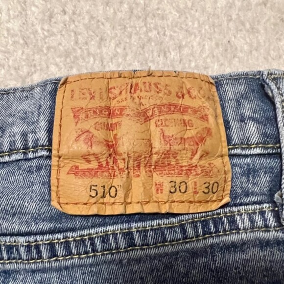 Levis 510 Womens Blue Washed Frayed Hem High Rise Denim Shorts Size W30 L30 - Picture 7 of 12